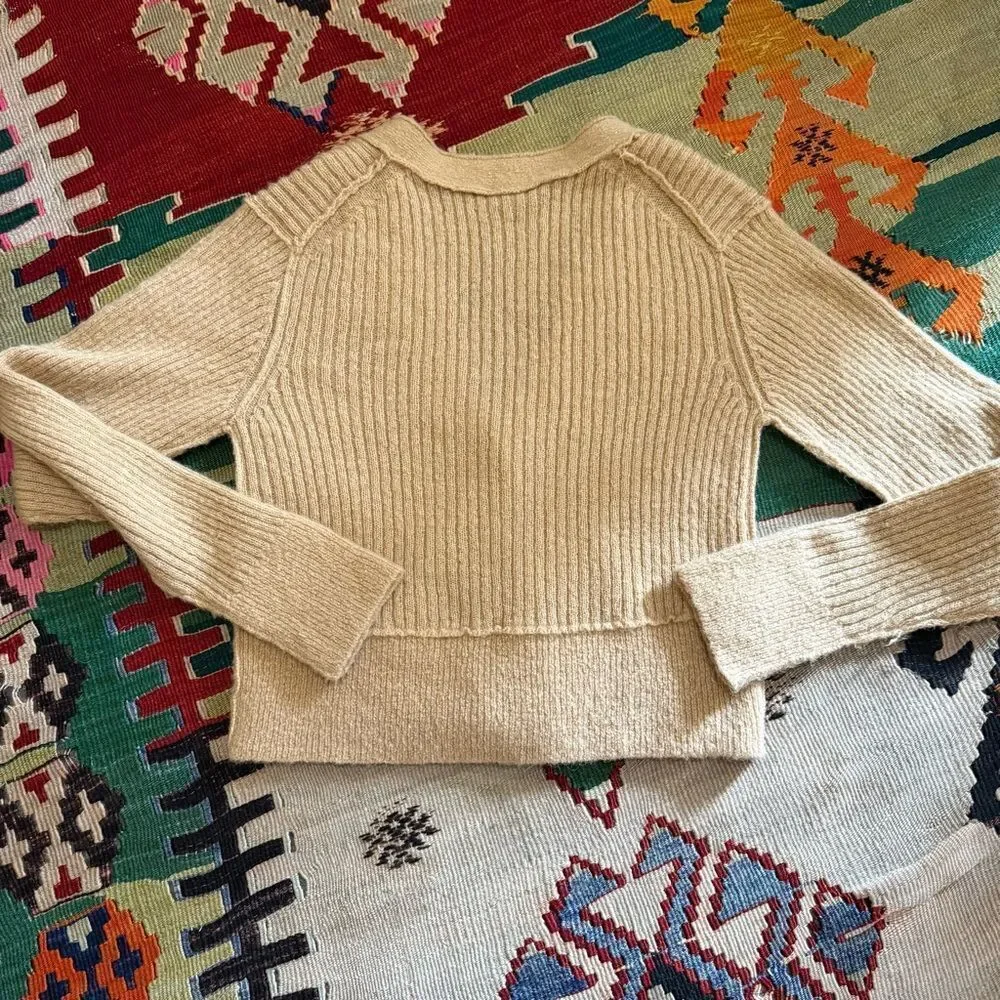 Free People Tan Ribbed MIMOSA CARDIGAN SWEATER